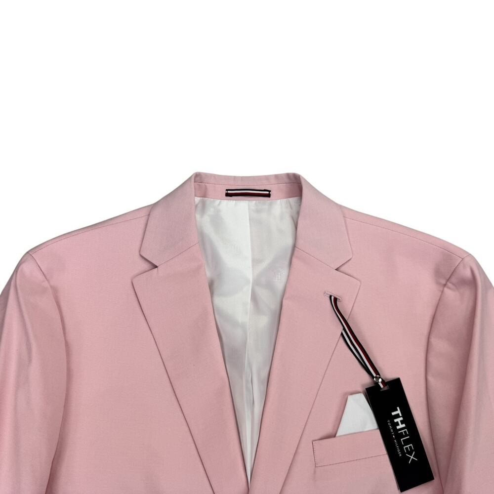Tommy Hilfiger Mens TH Flex Modern Fit Chambray Suit Jacket Light Pink 44S - Picture 2 of 6